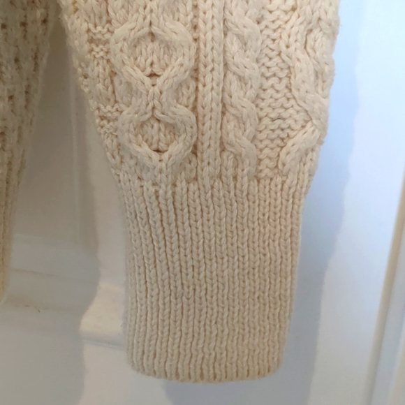 Aran Isles Irish Made Pure Wool Cabled Cowl Neck Pocket Fisherman Sweater XL - Picture 7 of 10